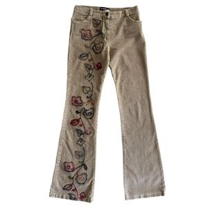 Vtg Y2K BEBE Low Rise Flared Floral Corduroy Pants Size XS Boho Embroidered